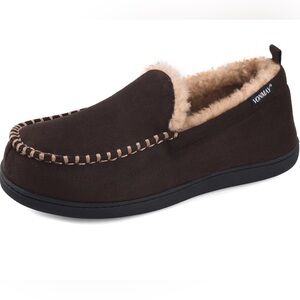 Men's Moccasin Slippers Fuzzy Fluffy Fur Home Warm Memory Foam Indoor Outdoor